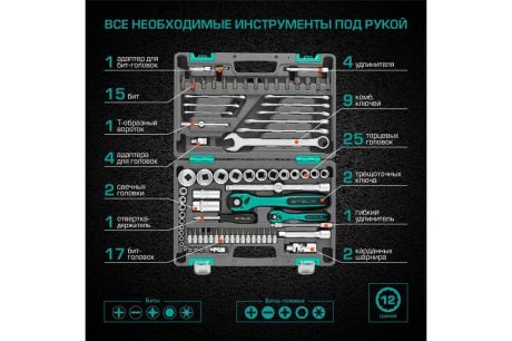 Купить Набор инструмента  82 предмета 12 гранные головки STELS  14117 фото №9